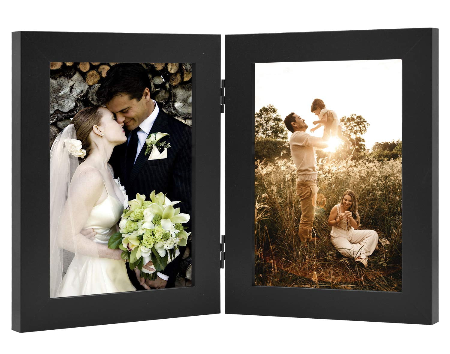 Golden State Art 2-Opening 5x7 Black Hinged Picture Frames with Real Glass, 1-Pack