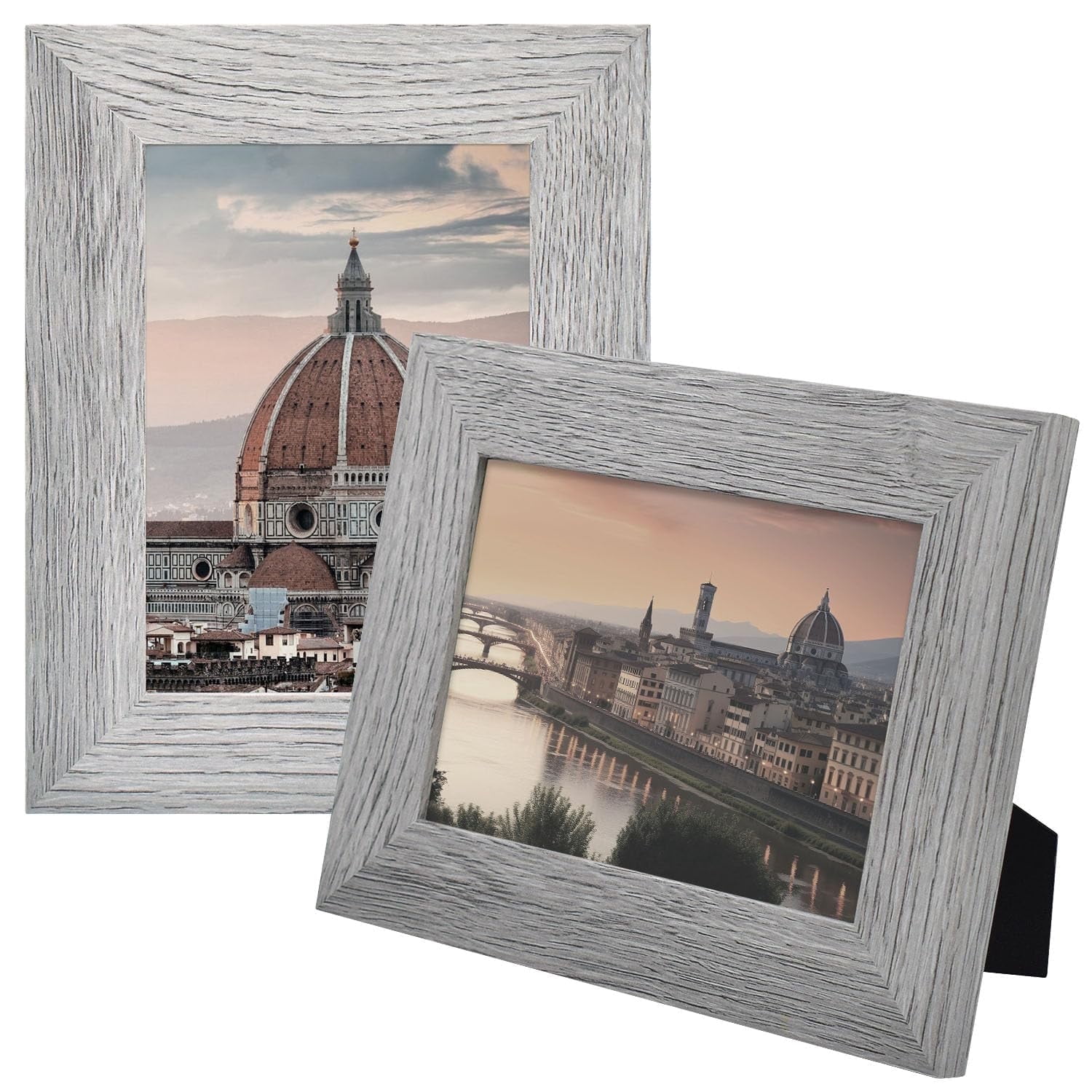 Golden State Art, 5x7 Picture Frame - Country Wood Grain Style - Tabletop Display, Back Hangers for Wall Display - Great for Photos, Gift, Pictures, Wedding, Portraits (2 Pack, Grey)