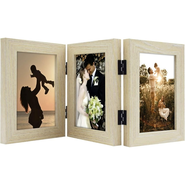 Golden State Art, 5x7 Three Picture Frame Trifold Hinged Photo Frame