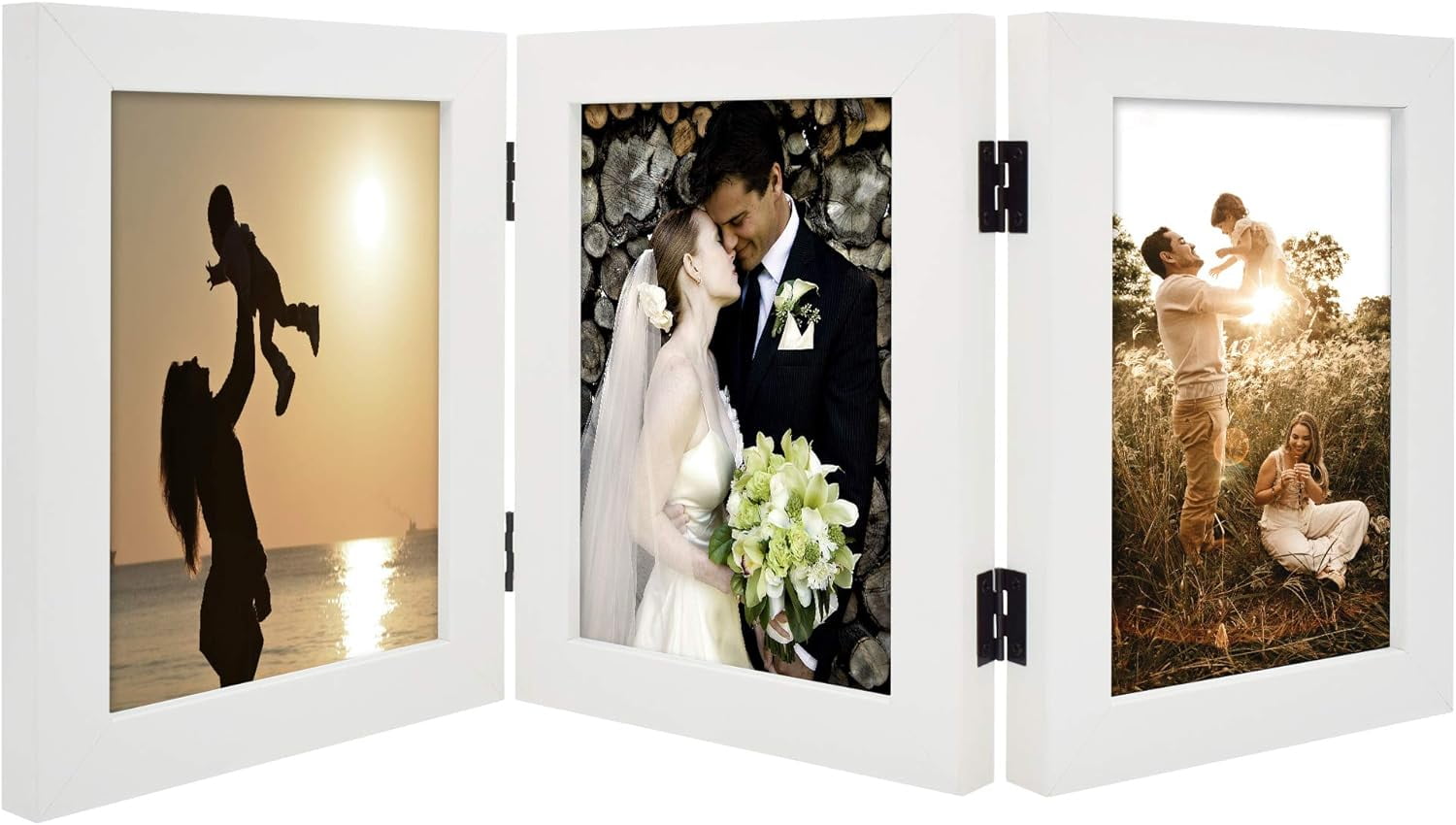 Golden State Art, 5x7 Three Picture Frame Trifold Hinged Photo Frame
