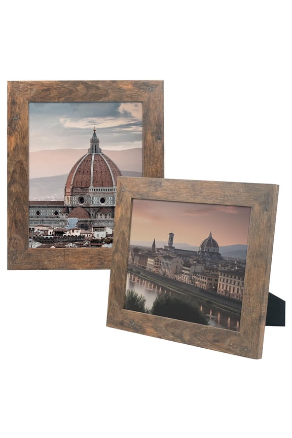 8 x 10 Country Wood Grain Style Tabletop and Wall Display Picture Frames, Brown, 2 Count