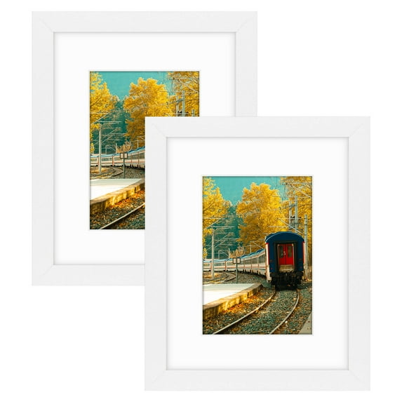 Golden State Art 8x10 White Picture Frames Matted to 5x7, Tabletop and Wall Gallery Display, 2-Pack