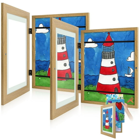 Golden State Art 9x12 Kid Art Picture Frame Cabinet Holds 50 Pcs Kids Artwork, Ecru, Set of 2