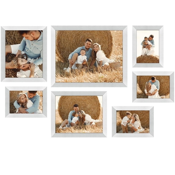 Golden State Art, Gallery Wall Frames, 11x14, 8x10, 5x7 Multiple Photo Frames Collage for Wall or Tabletop Displays with Mat or Without Mat Silver, 7 Pack