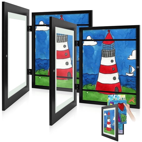 Golden State Art Kids Art Frames Front Opening Holds 50Pcs Kids Artwork Changeable 9X12 Kids Storage Frame Artwork Cabinet Display Kid Artworks, Children Art Projects/Drawing 3D Picture-2 Pack