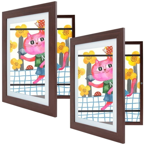 Golden State Art Kids Art Front-Opening 10x12.5 Picture Frames, Walnut, Pack of 2