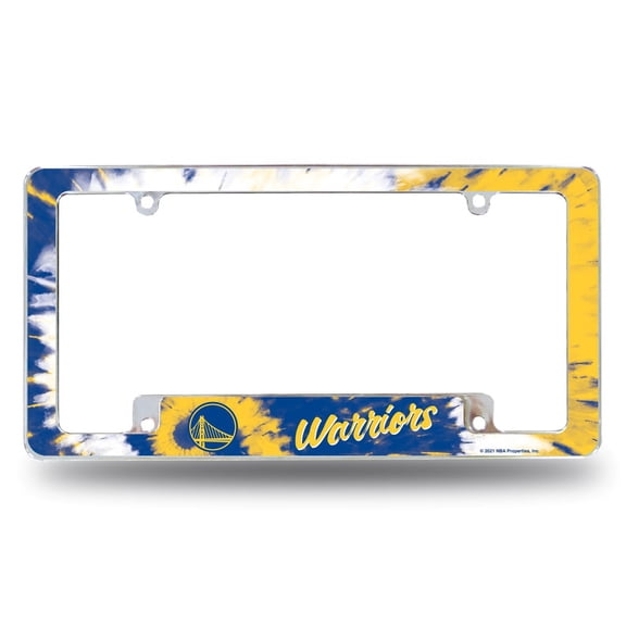 Golden State Basketball Warriors Chrome Metal License Plate Frame Features Tie Dye Design