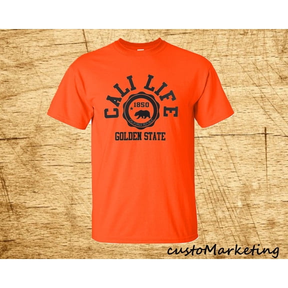 Golden State Cali Life 1850 Printed Man T-shirt California Republic Tee Color Orange Medium