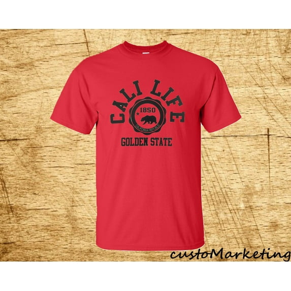 Golden State Cali Life 1850 Printed Man T-shirt California Republic Tee Color Red Small