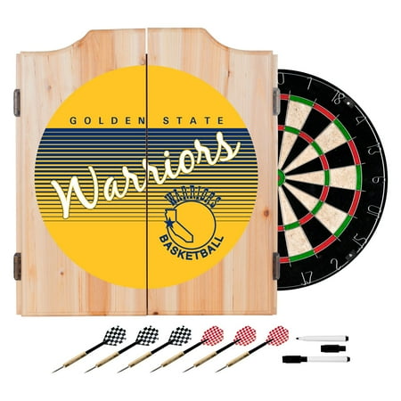 Golden State Warriors NBA Hardwood Classics Dart Cabinet Set with Darts and Board - Royal Blue, Golden Yellow