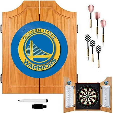 Golden State Warriors NBA Dart Cabinet Set with Darts and Board - Royal Blue, Golden Yellow