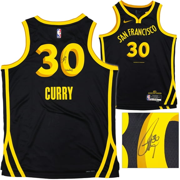 Golden State Warriors Stephen Curry Autographed Black Nike Swingman City Edition Jersey Size 48 "Wardell" Beckett BAS Witness 235505