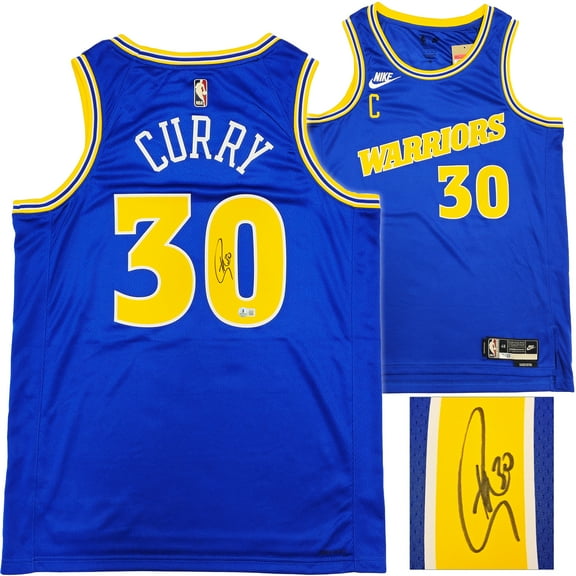 Golden State Warriors Stephen Curry Autographed Blue Nike Swingman Classic Edition Jersey Size 48 Beckett BAS QR 234961