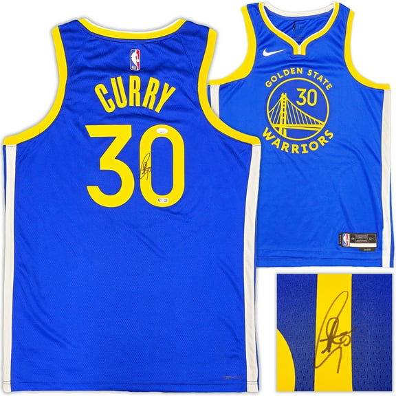 Golden State Warriors Stephen Curry Autographed Blue Nike Swingman Icon Edition Jersey Size 48 JSA 234044