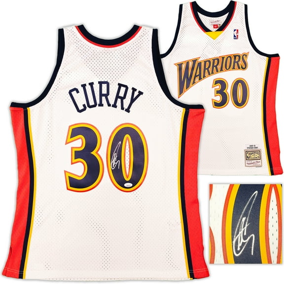 Golden State Warriors Stephen Curry Autographed White Authentic Mitchell & Ness 2009-10 HWC Swingman Rookie Year Jersey Size L JSA 235499