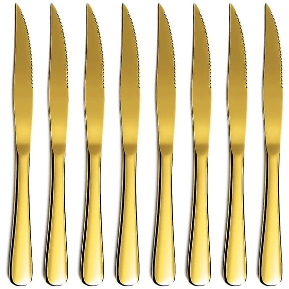 Golden Steak Knife Set, Titanium-gold Plated, Table Knife Set Of 8