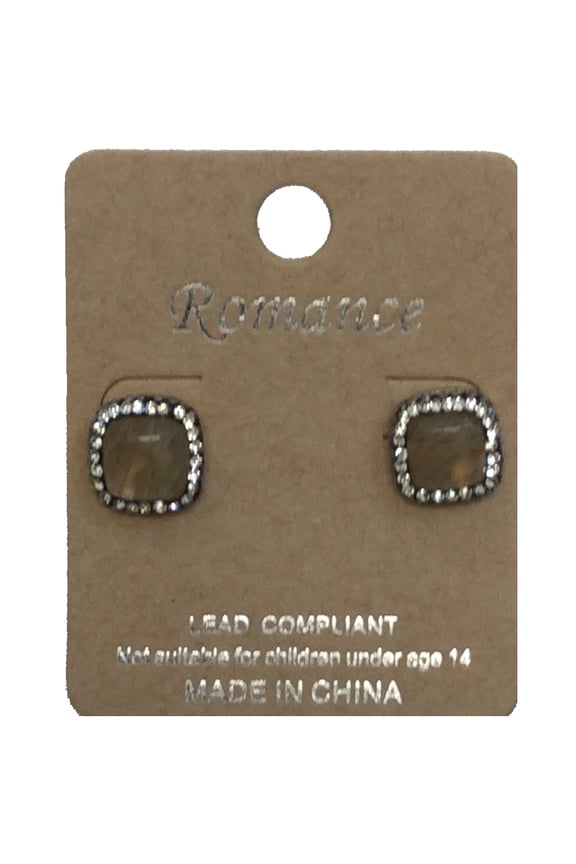 Square Stone with Crystal Paved Post Earrings