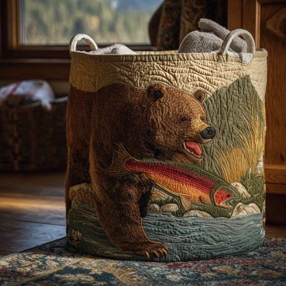 Golden Stream Hunter Quilted Laundry Basket, Clothes Hamper Storage Bag, Housewarming Gift Ideas, Gift For Mom