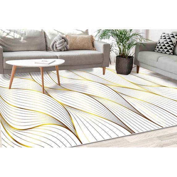 Golden Striped Rugs, Gold and White Rugs, Gold Rug, Modern Rugs, Saloon Rug, Cool Rug, Luxury Rug, Gift For Her, Round Rug, Minimal Rug, 2.6'x9.2' - 80x280 cm