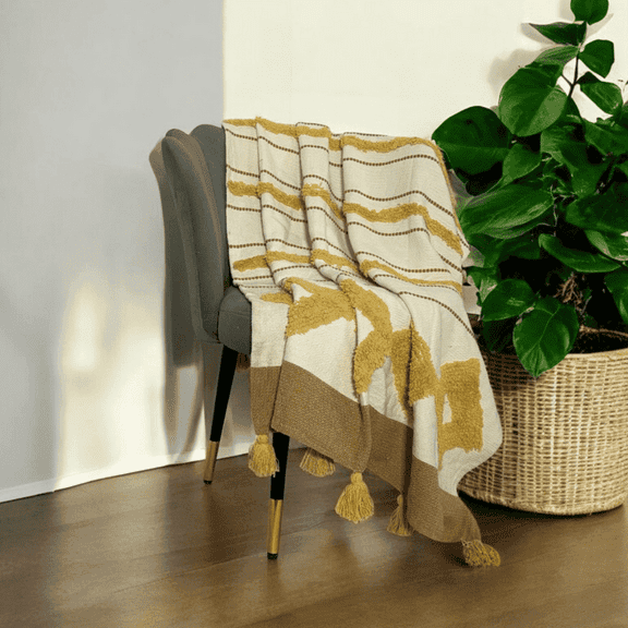 Golden Striped Tufted Sofa Throw by Lushlyf