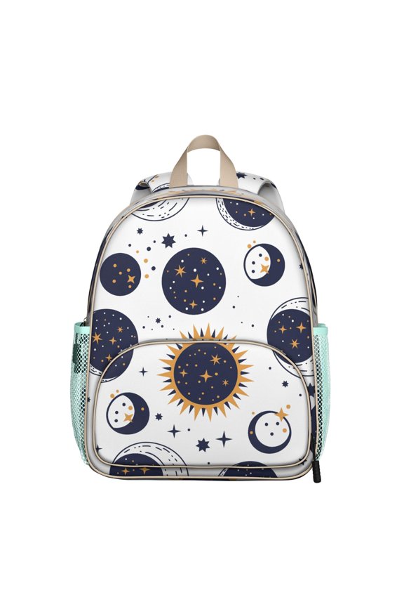 Golden Student Backpack – Gothic Celestial Moon Starry Night Astrology Print With Cosmic Mystical Spiritual Witchy Pattern
