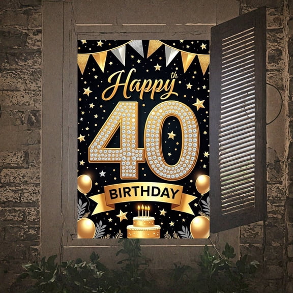 Golden Style Happy 40th Banner Decor 40th Birthday Display Star Pattern Balloon Design Celebration Backdrop for 40th Birthday Party Adult Gathering Anniversary Celebration