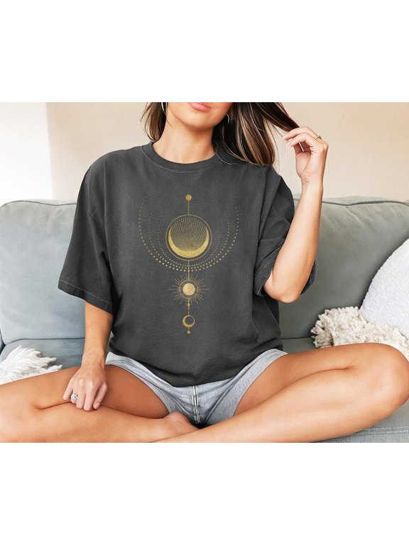 Golden Sun And Moon Shirt, Celestial Moon T-Shirt, Crescent Shirts, Moon Phase Shirt, Mystical Shirts, Mystic Moon Shirt