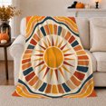 thumbnail image 1 of Golden Sun Circle with Retro Bands, Cozy Modern Style for Sun Lovers, Warm Geometric Solar Pattern and Housewarming Gift, Cozy Flannel Blanket for Bedroom and Living Room, Home Decor, 1 of 9