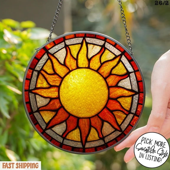Golden Sun Glass Suncatcher, Sunshine Suncatcher, Birthday Gift, Sun Decor, Boho Window Hanging, Nature Lovers Gift, Suncatcher Window Hanging, 3.5 in
