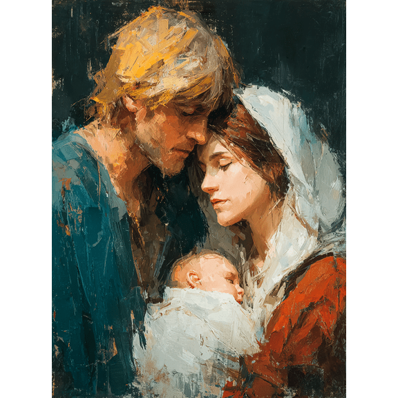 Golden Sun Holy Family Canvas Print, Easy Hang Religious Home Bedroom Office Bathroom Living Room Wall Decor Art