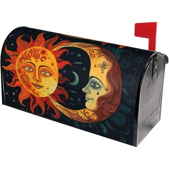 Golden Sun Moon and Stars Mailbox Covers, Magnetic Post Box Cover Wraps Standard Size 21x18 Inches for Garden Yard Decor