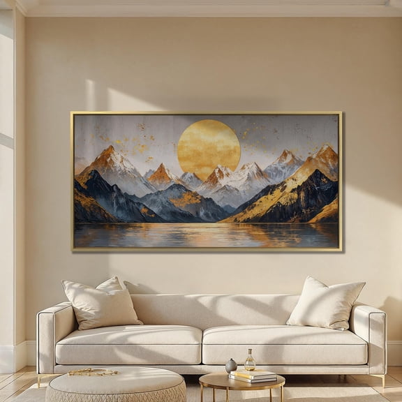 Golden Sun and Mountain Landscape Wall Art Snow Capped Mountains Print Abstract Wall Decor Nature Poster Ready to Hang Gift, Size 8x12 UNFFRAMED F03.1.8l2625