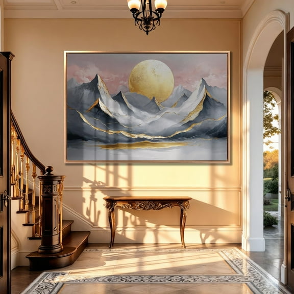 Golden Sun Mountain Peaks Art Abstract Landscape Poster, 8x12 UNFRAMED