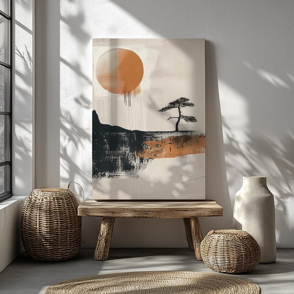 Golden Sun Poster Wall Art, Minimal Landscape Japandi Wabi-Sabi UNFRAMED Poster, Wall Art for Decor, Present, 12x18