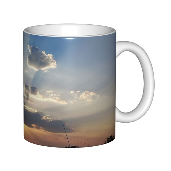 Golden Sun Rays Through Clouds Sunset Landscape Mug, Stunning Heavenly Sky Scenery, Peaceful Countryside Dusk Photo, Nature Lover Tea Cup