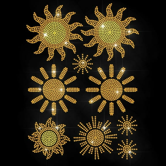 Golden Sun Rhinestone Iron on Transfer Sky Sunshine Heat Transfer Decal Solar Rays Shiny Hot-fix Rhinestone Transfers Sunny Diamond Iron on Stickers for Shirts Bags Hats Jacket Jeans
