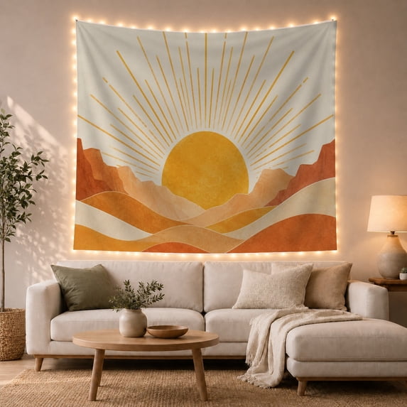 Golden Sun Over Rolling Terracotta Hills, Calming Minimalist for Home Decor Enthusiasts, Warm Earthy Landscape Art Decor Housewarming Gift Tapestry Wall Hanging for Bedroom and Living Room