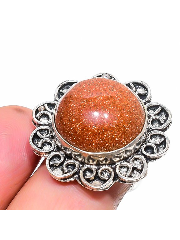Golden Sun Sitara Round Shape Gemstone Handmade Fashion Jewelry Ring 5" SR 1177