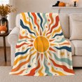 thumbnail image 1 of Golden Sun with Stars and Wavy Stripes, Playful Retro Style for Sun Lovers, Celestial Solar Wave Pattern and Birthday Gift, Soft Flannel Blanket for Bedroom and Living Room, Home Decor, 1 of 9