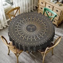 Golden Sun Table Cloth, Magical Celestial Mystic Sun Moon Geometric Round Tablecloth for Home Dining Party Holiday Decor 60x60nch