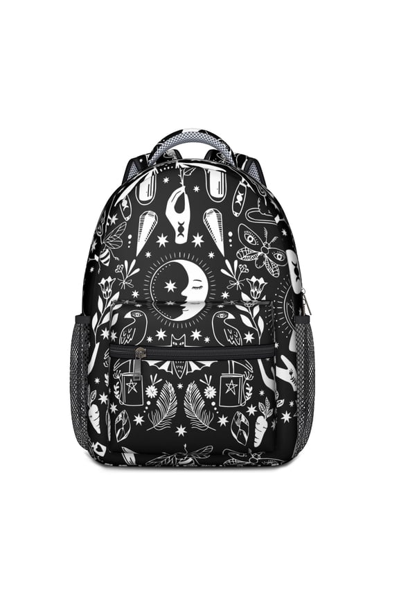 Golden Sun and Crescent Moon School Bag - Stylish Waterproof Backpack for Teens with Ergonomic Support & Spacious Compartments