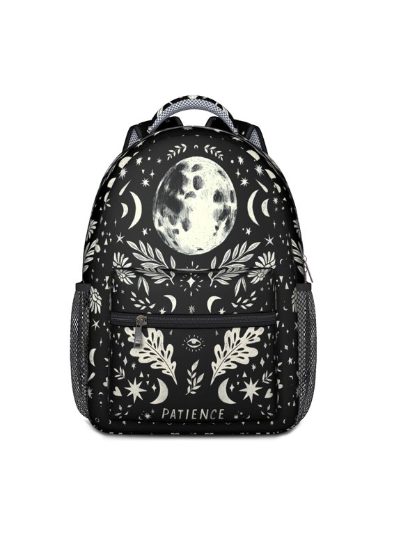 Golden Sun and Crescent Moon School Bag - Stylish Waterproof Backpack for Teens with Ergonomic Support & Spacious Compartments