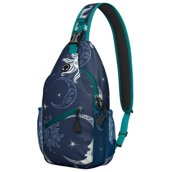 Golden Sun and Crescent Moon Travel Daypack Dark Astronomy Aesthetic Crossbody Bag Versatile Wear for Men & Women