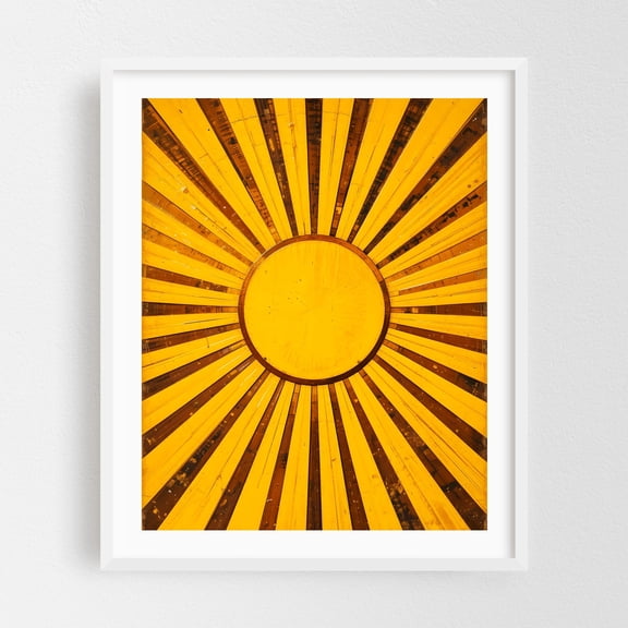 Golden Sunburst - Illustration Abstract Geometric Modern Art Mid-Century Modern Vintage Minimalist White Framed Wall Art Print 12 x 16 inches