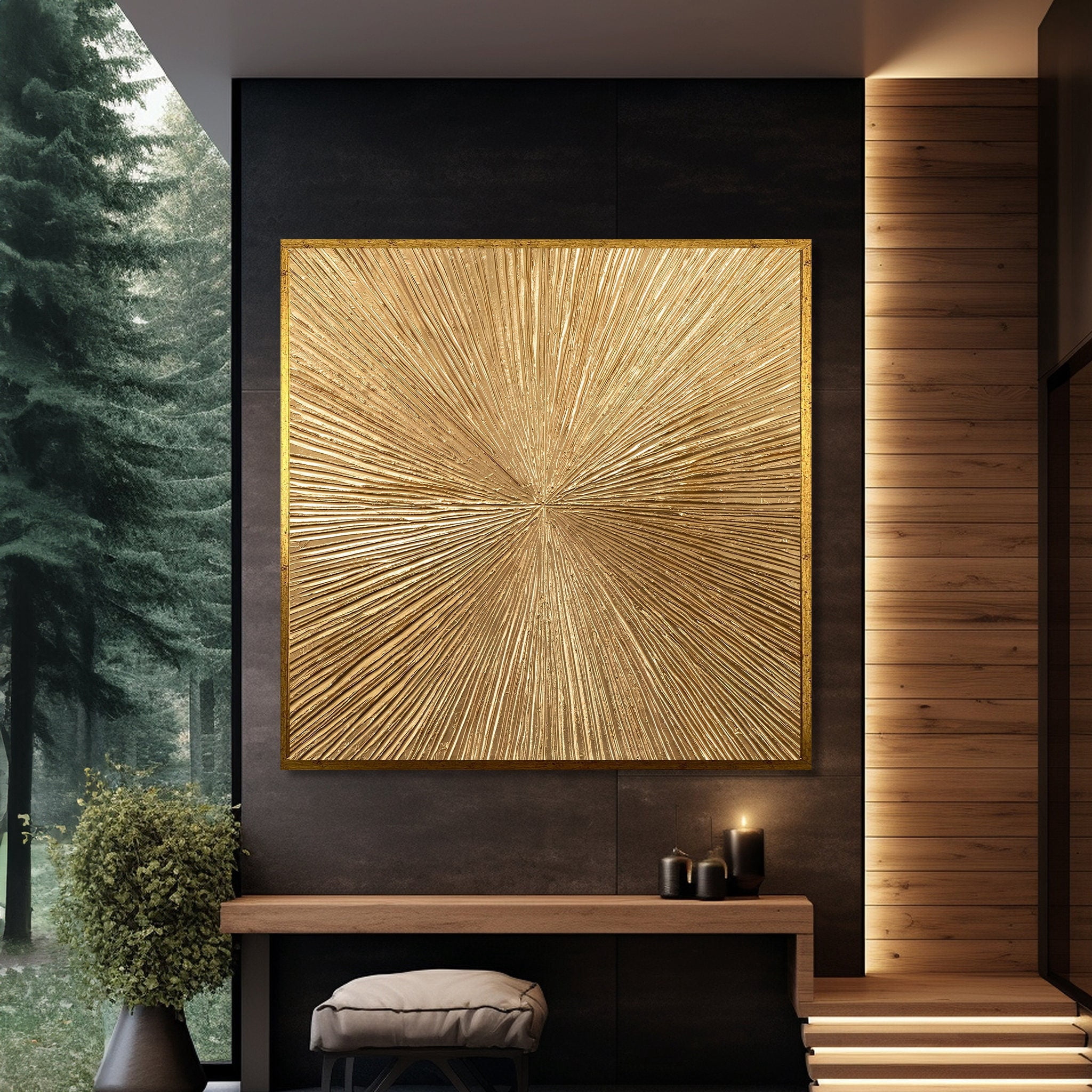 Golden Sunburst Print, Radiant Abstract, Modern Gold Wall Decor