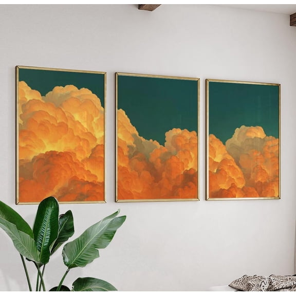 Golden Sunclouds Dramatic Sky Art Home Decor Office Wall Art Set 3