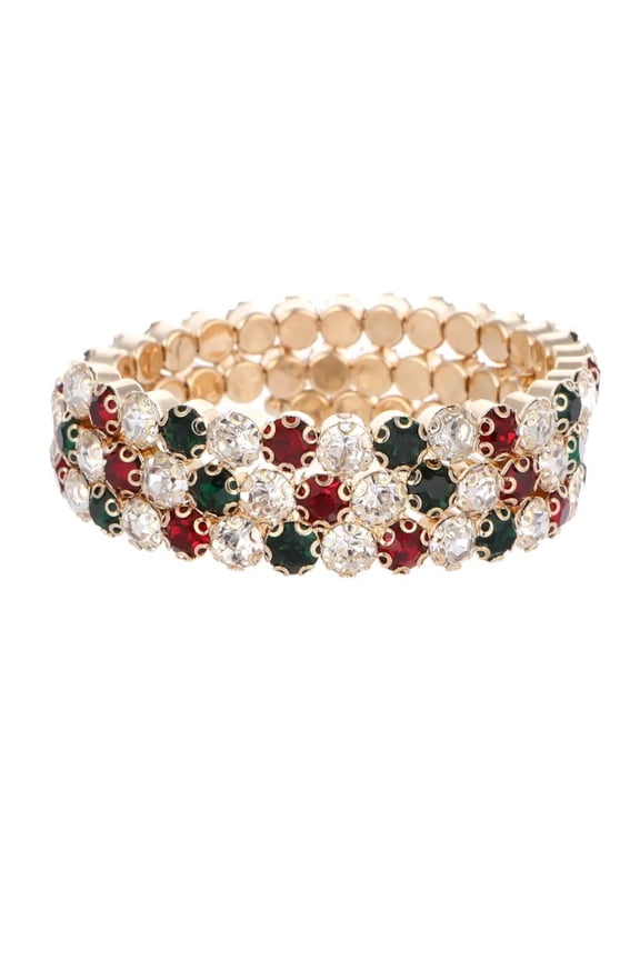 Multi-Color Crystal Statement Bracelet - Gold Tone Emerald Ruby Crystal Women Fashion Jewelry