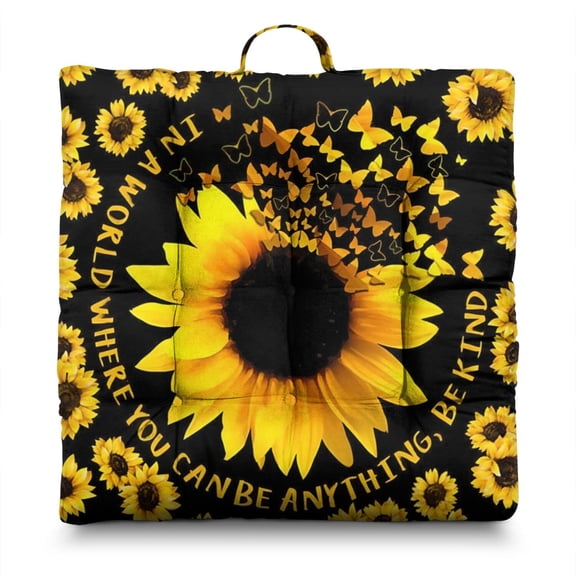 Golden Sunflower Cushion – 22x22 Inch Meditation Pillow, Warm Yellow Tones, Lightweight for Lounge