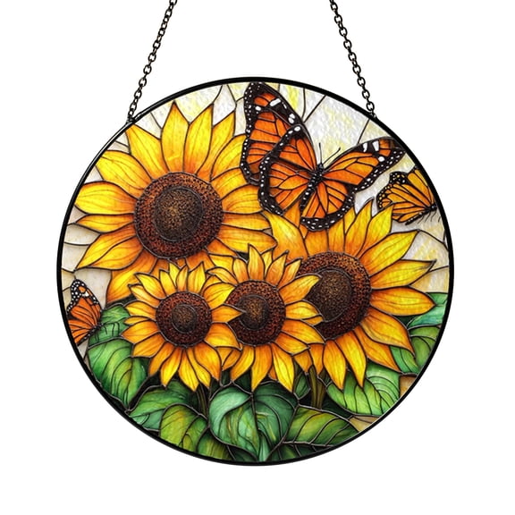 Golden Sunflower Faux Stained Glass Window Decor2101