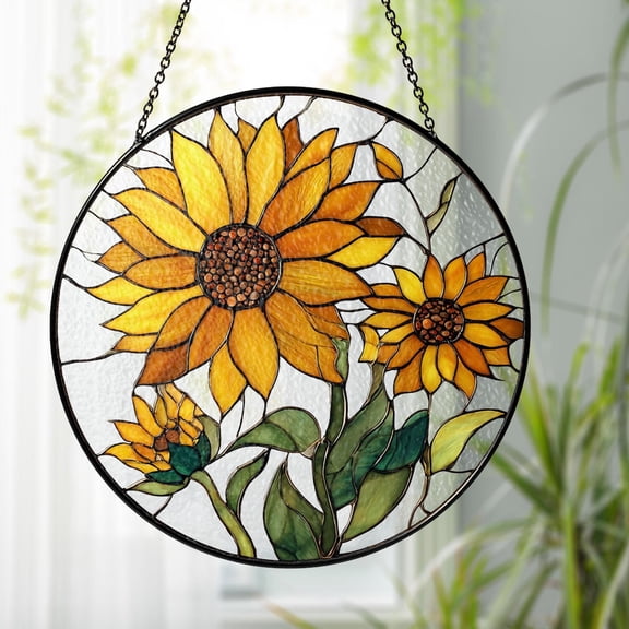 Golden Sunflower Glass Suncatcher, Bright Window Decor, 3.5 in
